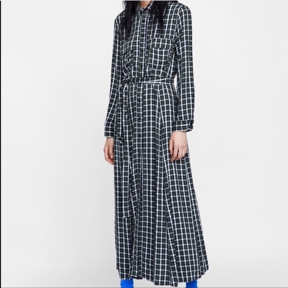 Zara Woman Green Plaid Check Button Front Dress - Picture 8 of 8